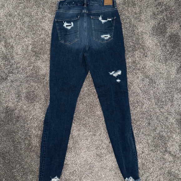 American Eagle Outfitters Dark Blue Distressed Skinny Jeans - Picture 2 of 3
